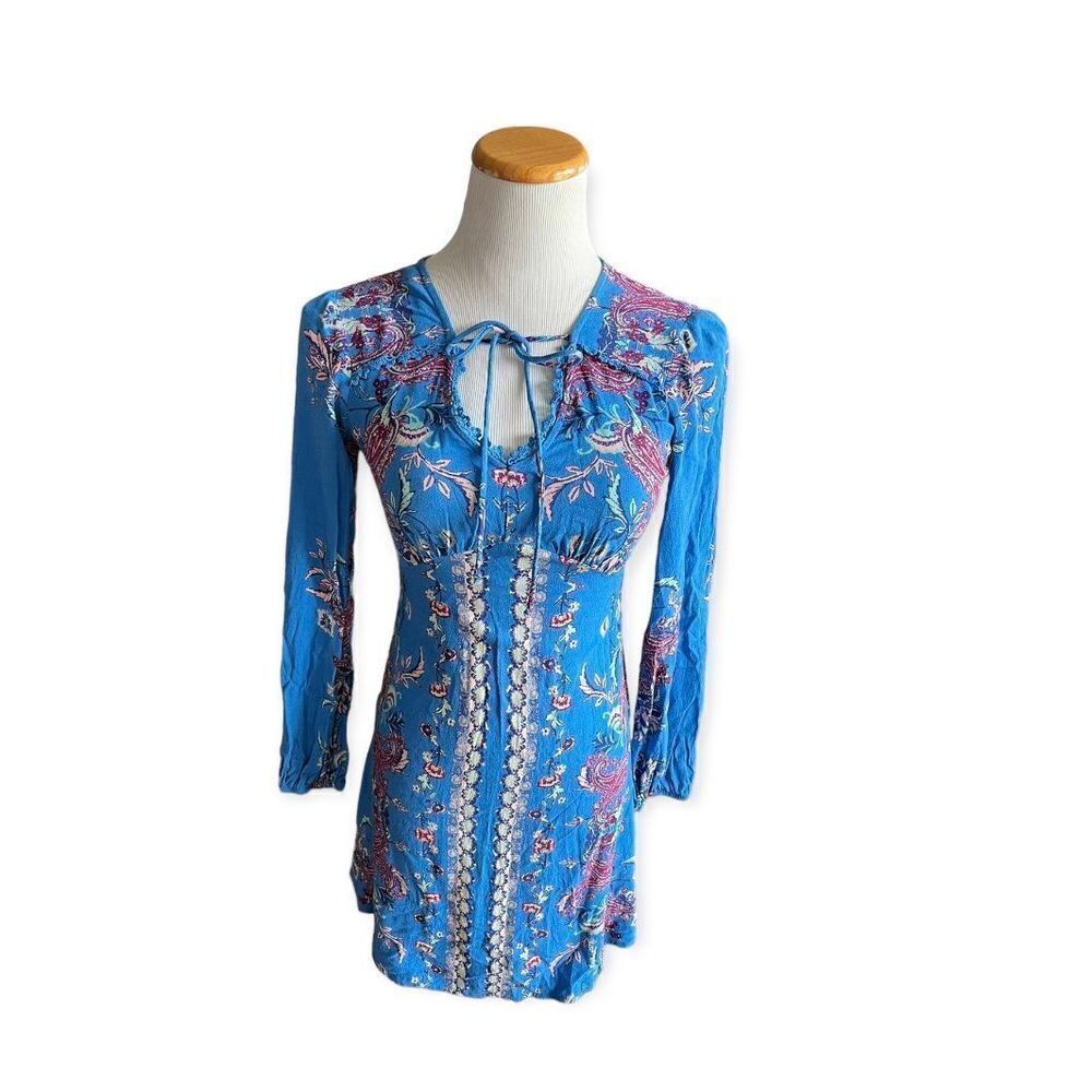 Womens Xhiliration Floral Keyhole Tie Boho Floral Dress - Sz XS